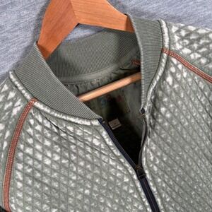 32 Bar Blues Sweater Mens M Green Bomber Jacket Quilted Full Zip Elbow Patch